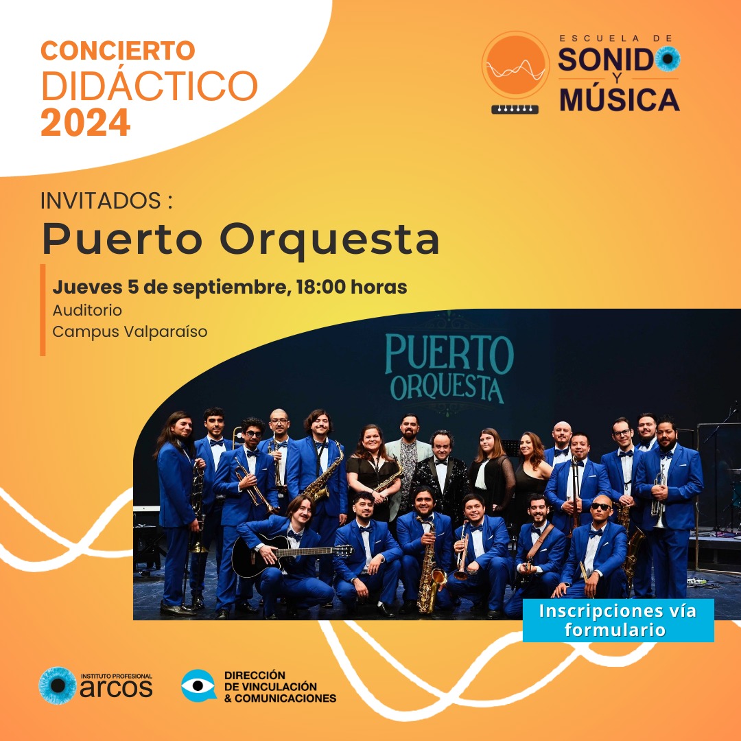 Afiche de concierto didáctico impartido por la Puerto Orquesta en ARCOS 